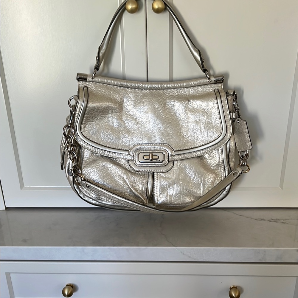 Coach Silver Shoulder Bag with Signature Hardware